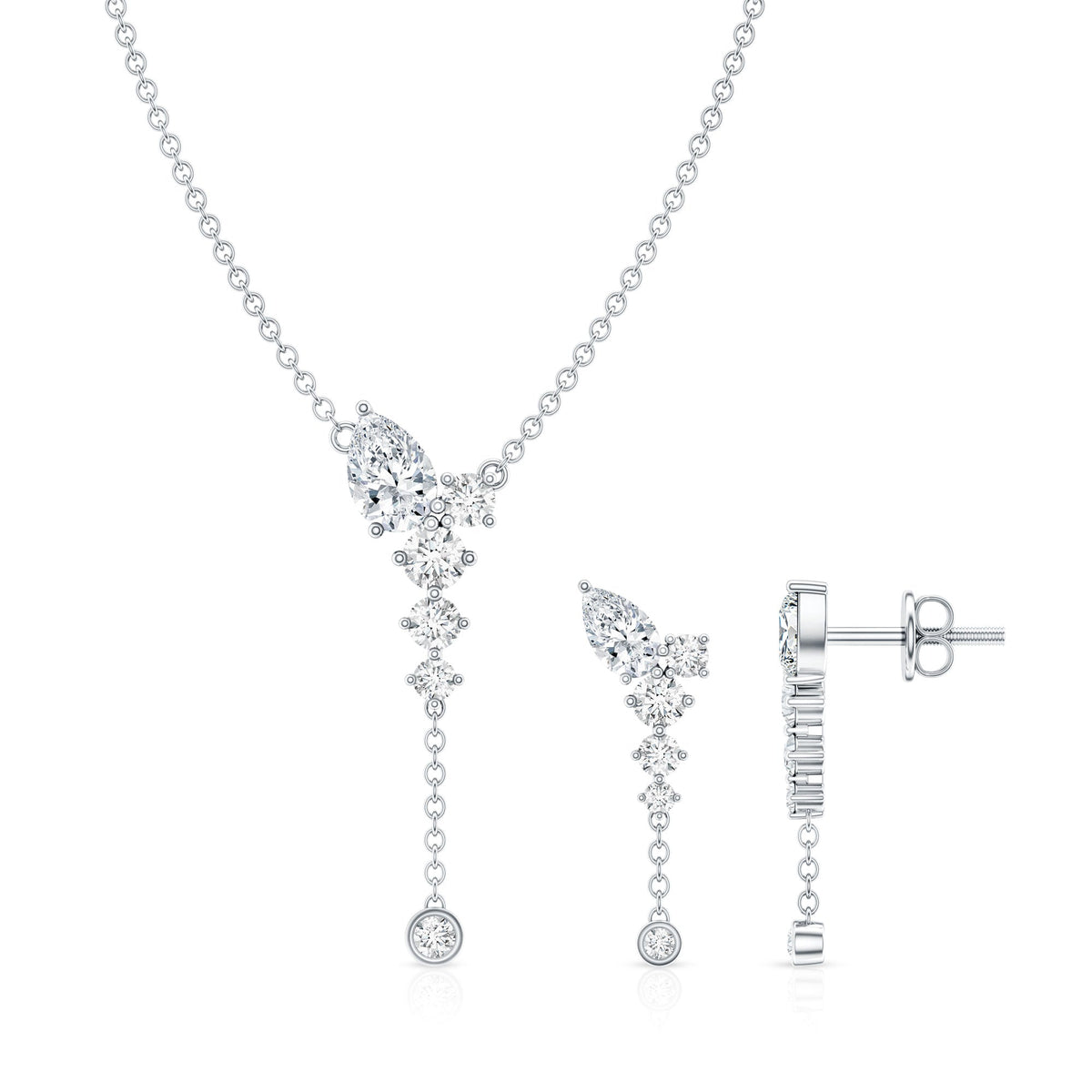 Certified Lab Grown Diamond Designer Necklace and Earrings Set