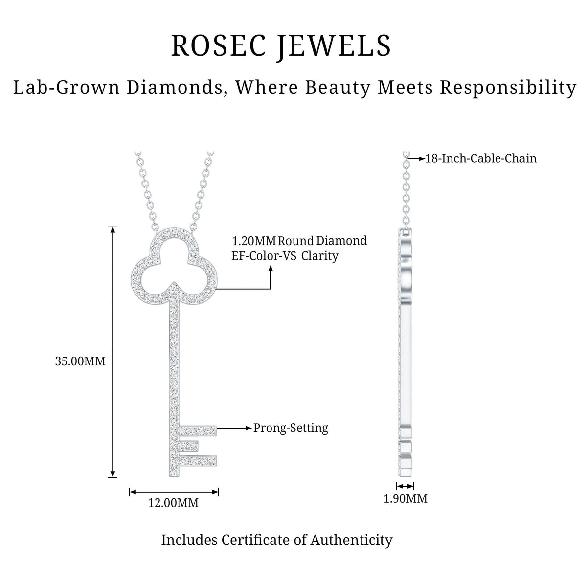 Certified Lab Grown Diamond Key Necklace For Women