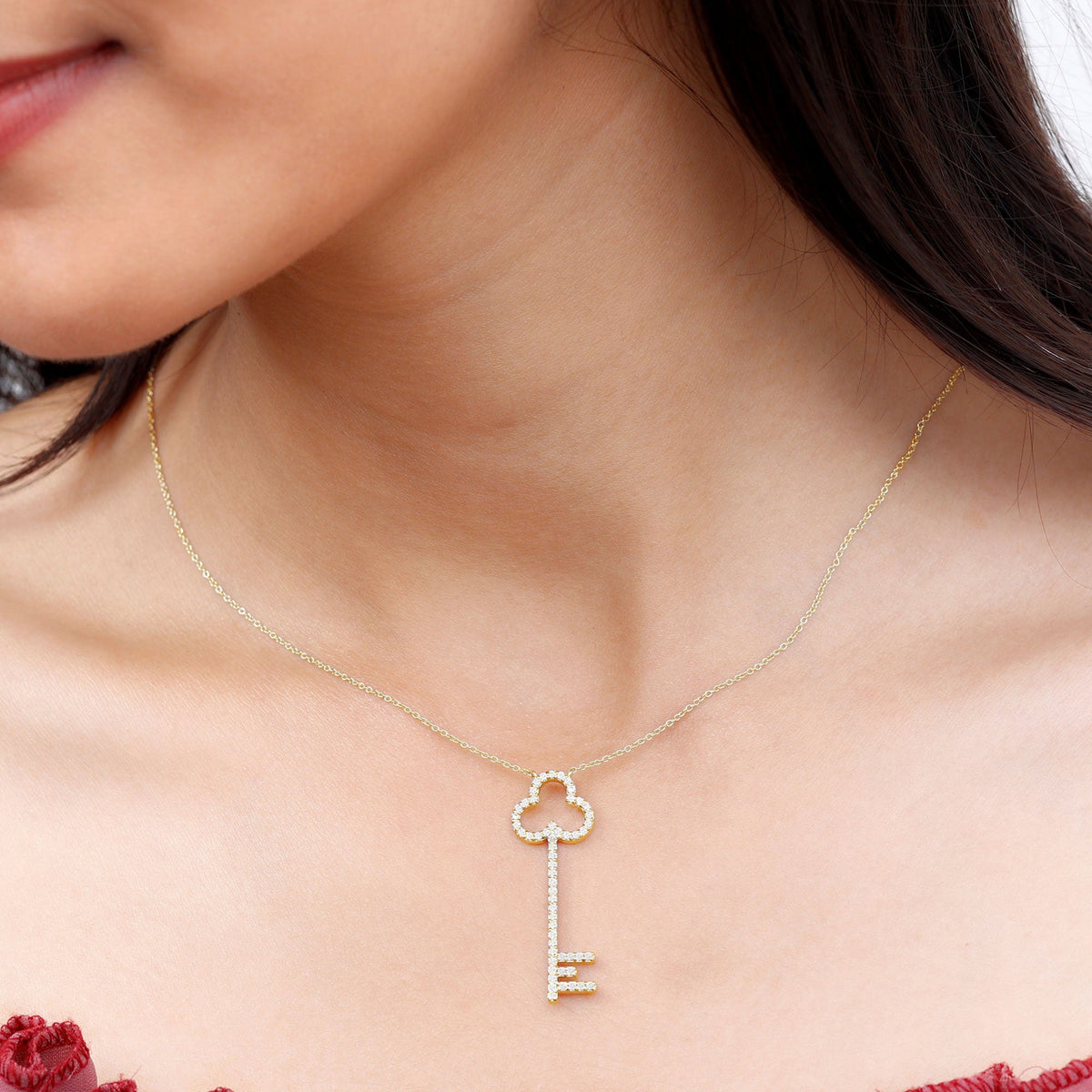 Certified Lab Grown Diamond Key Necklace For Women