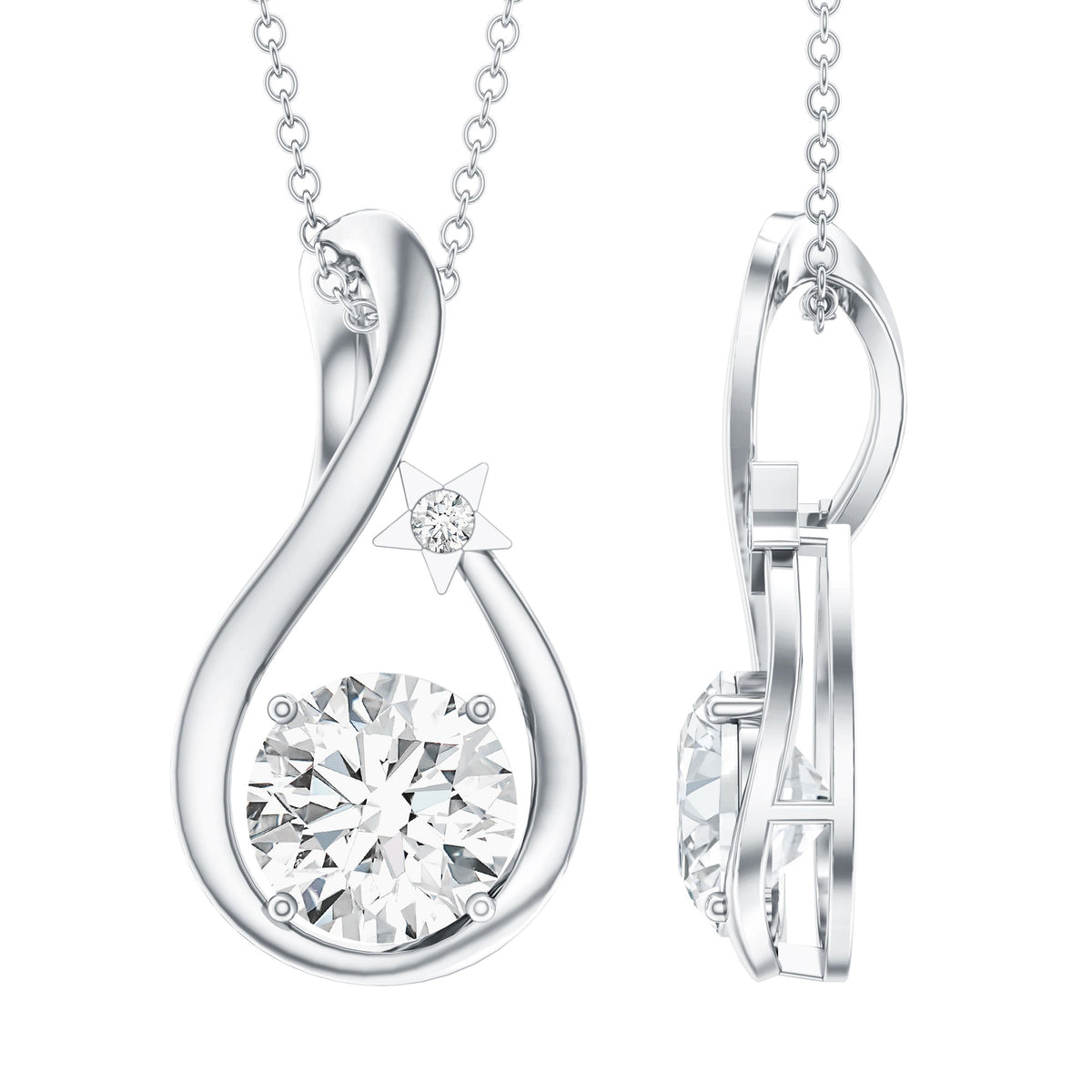 2 Carat Round Solitaire Lab Grown Diamond Teardrop Necklace