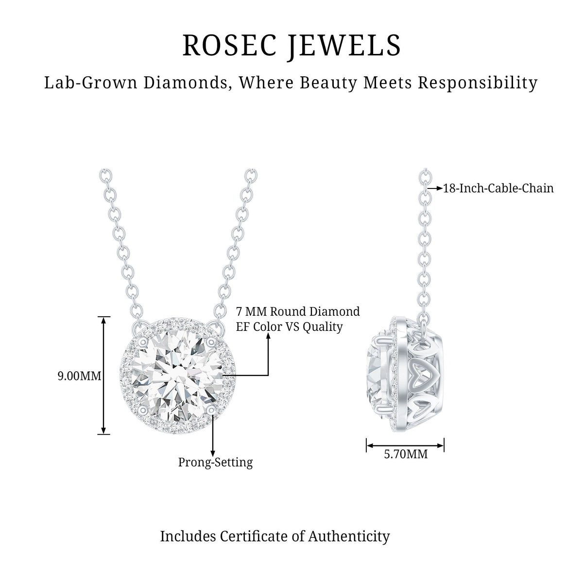 Certified Lab Created Diamond Halo Necklace For Bride
