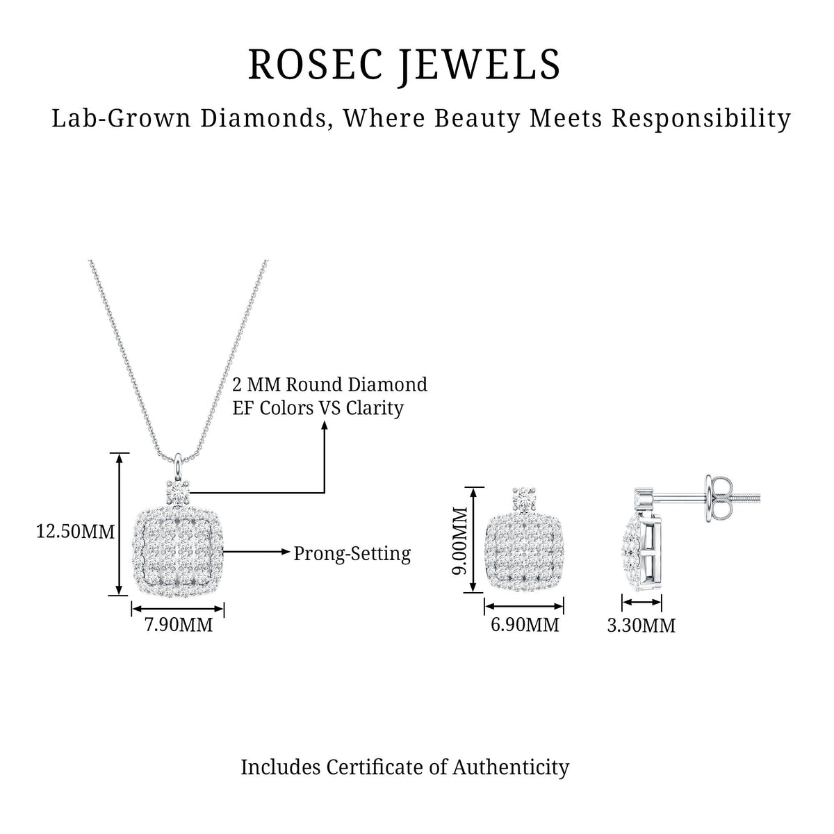 Certified Lab Grown Diamond Bridal Necklace Earring Set