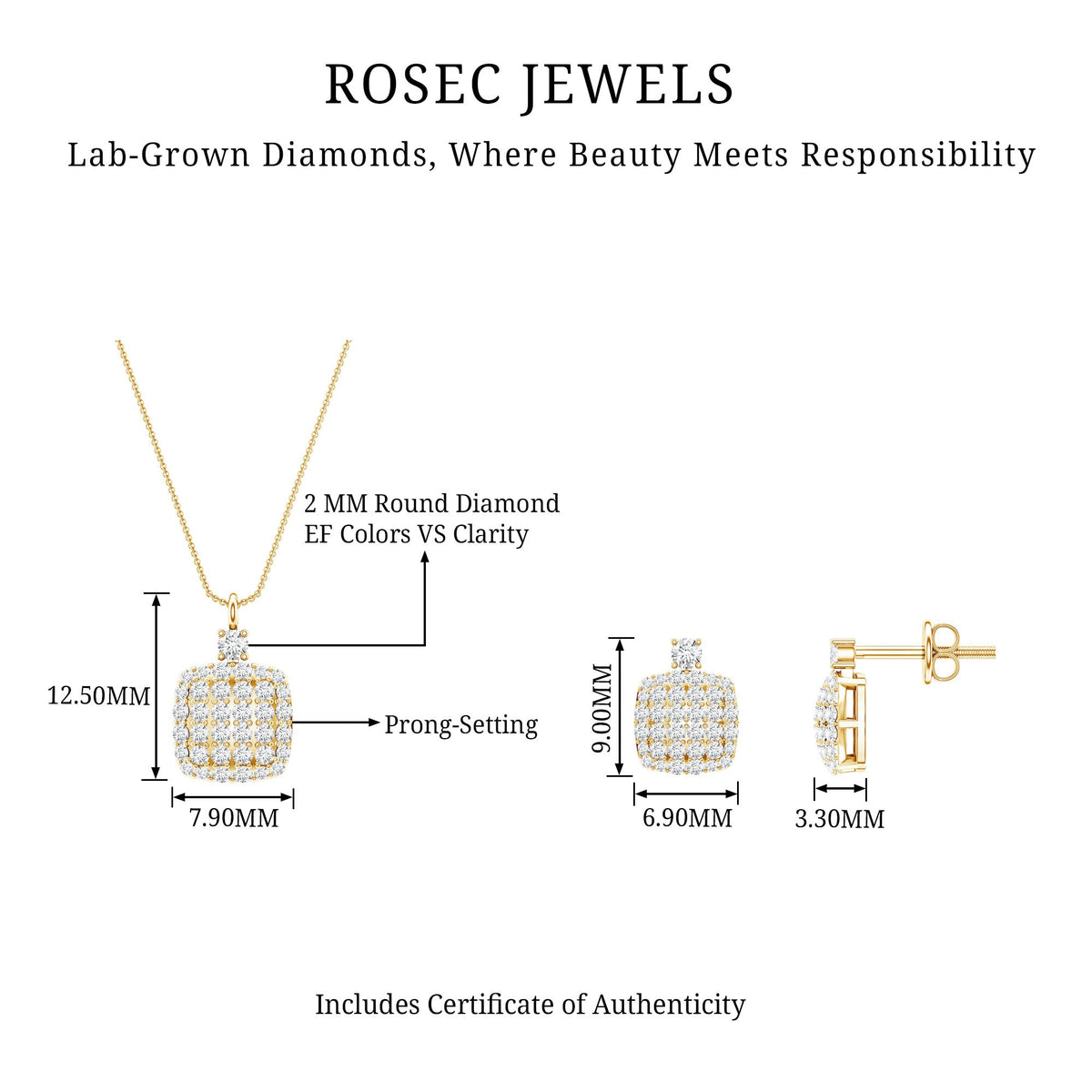 Certified Lab Grown Diamond Bridal Necklace Earring Set