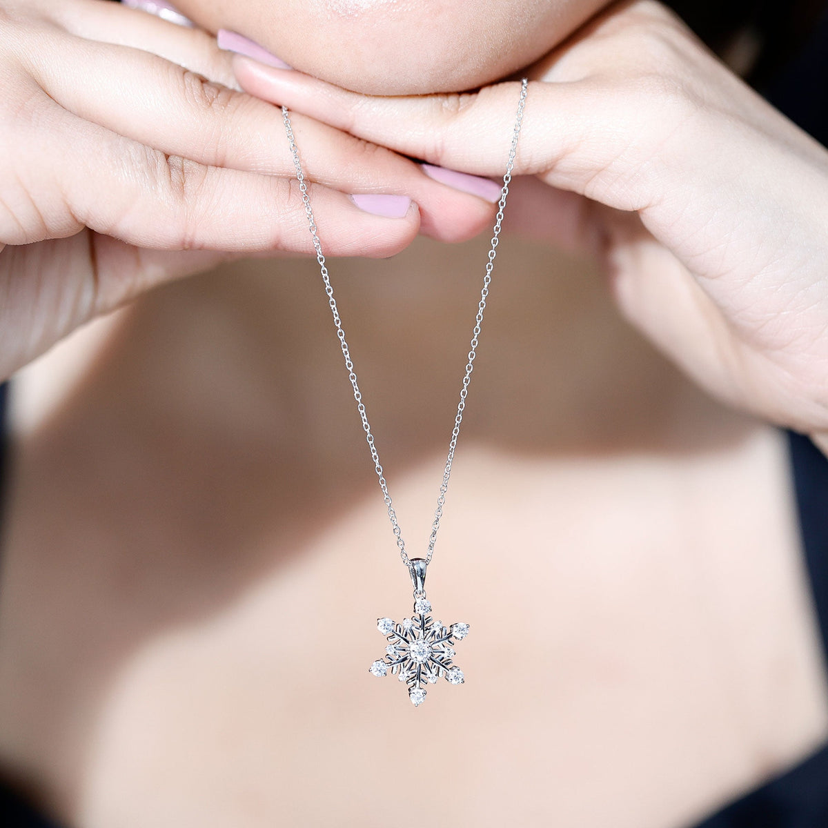 Lab Grown Diamond Snowflake Winter Necklace for Her