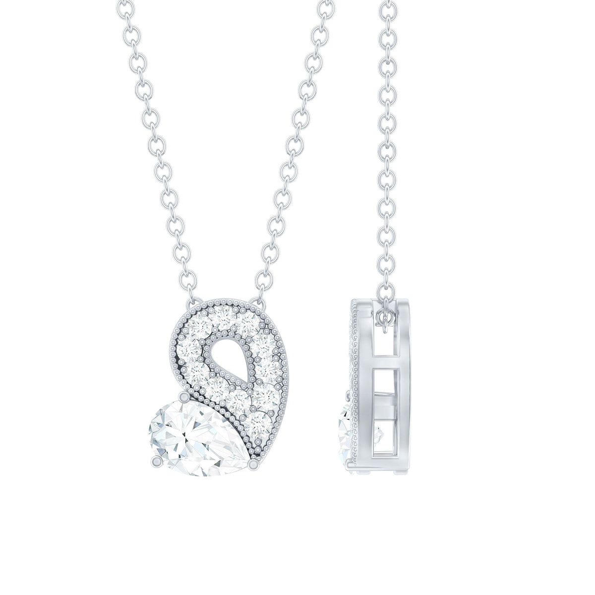 Lab Grown Diamond Pendant Necklace with Beaded Details