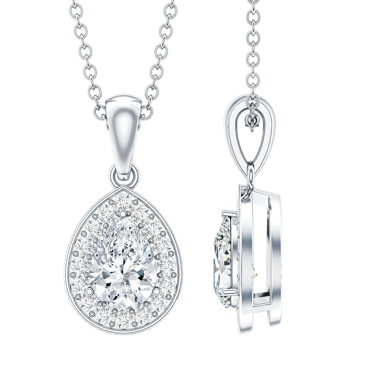 Minimal Lab Grown Diamond Teardrop Halo Pendant