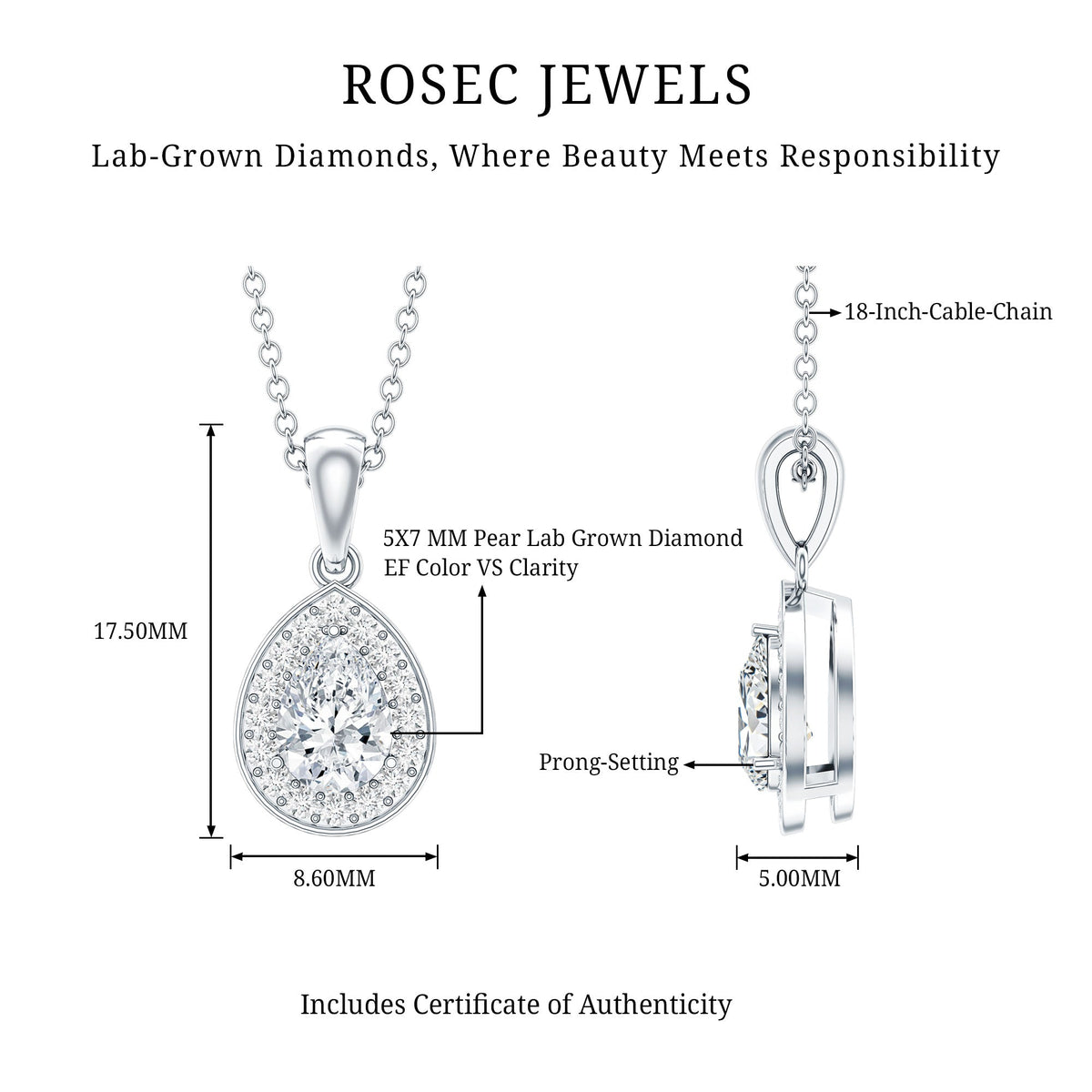 Minimal Lab Grown Diamond Teardrop Halo Pendant