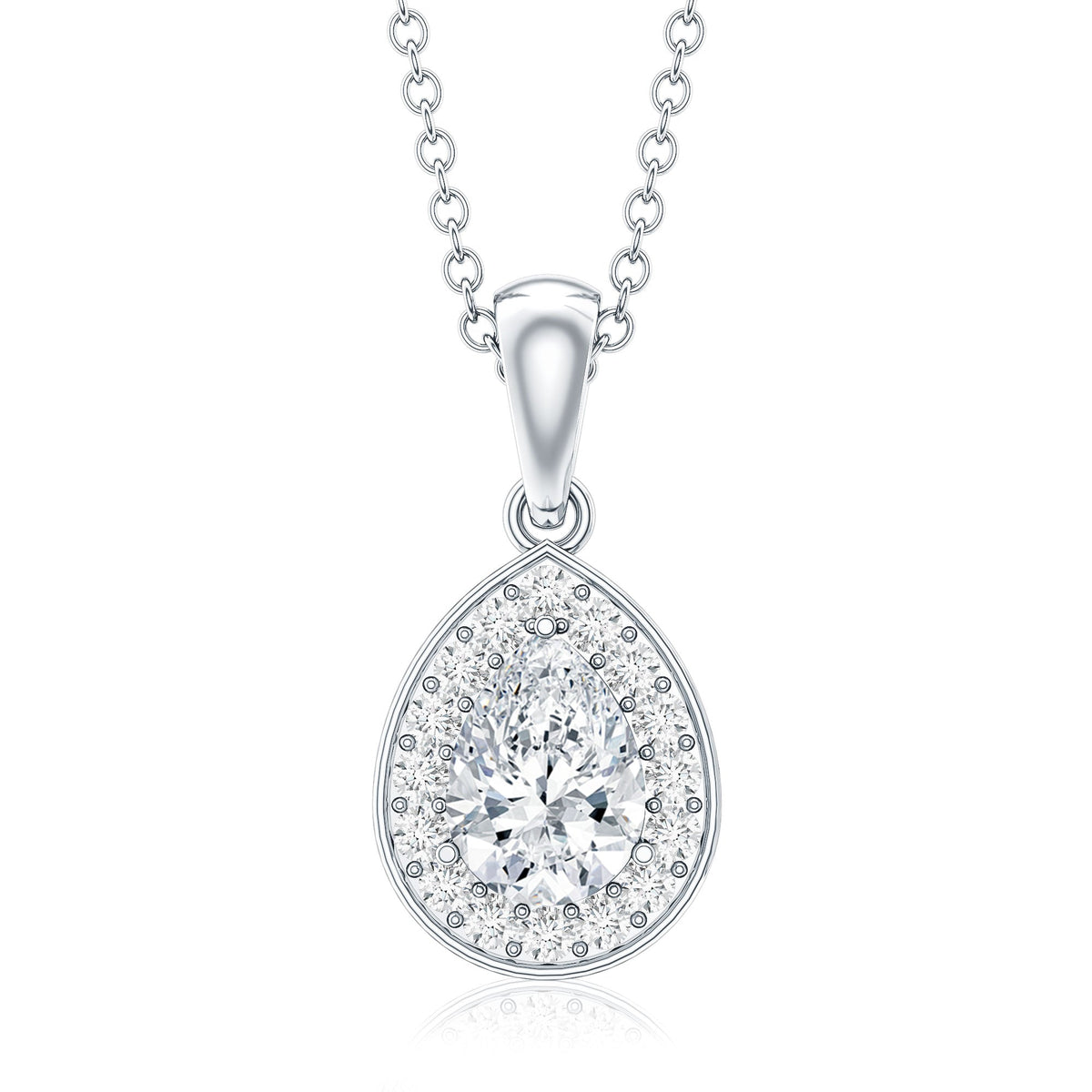 Minimal Lab Grown Diamond Teardrop Halo Pendant