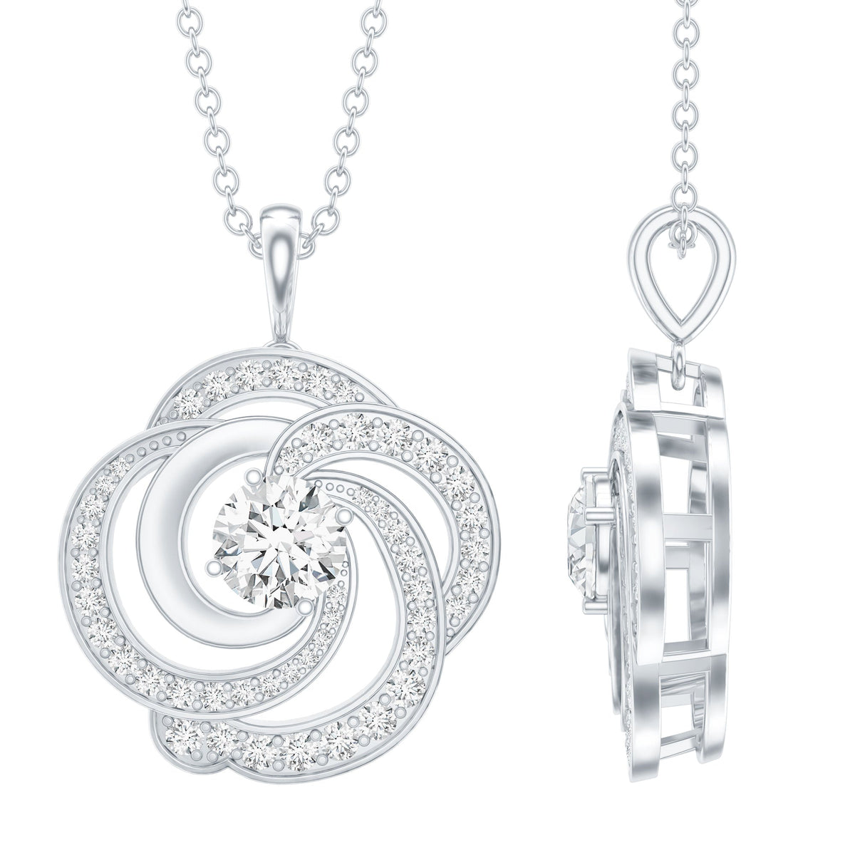 Moissanite Floral Pendant Necklace with Silver Chain