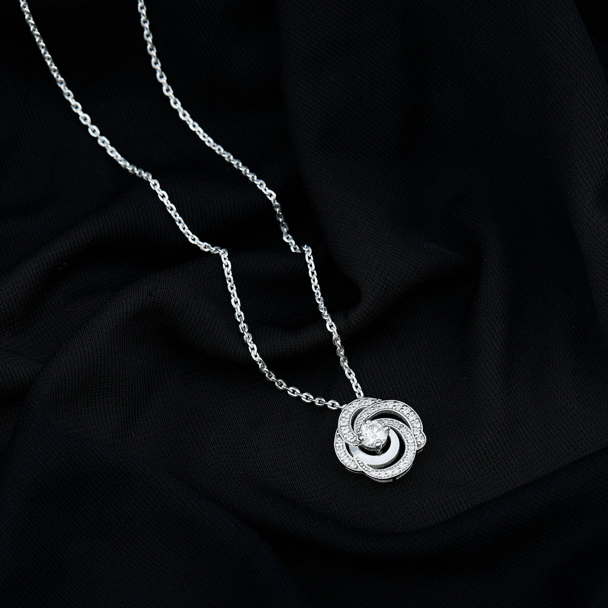 Moissanite Floral Pendant Necklace with Silver Chain
