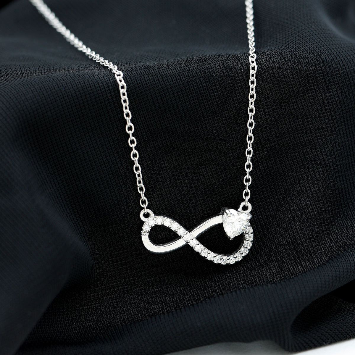 Certified Moissanite Heart Infinity Necklace in Silver