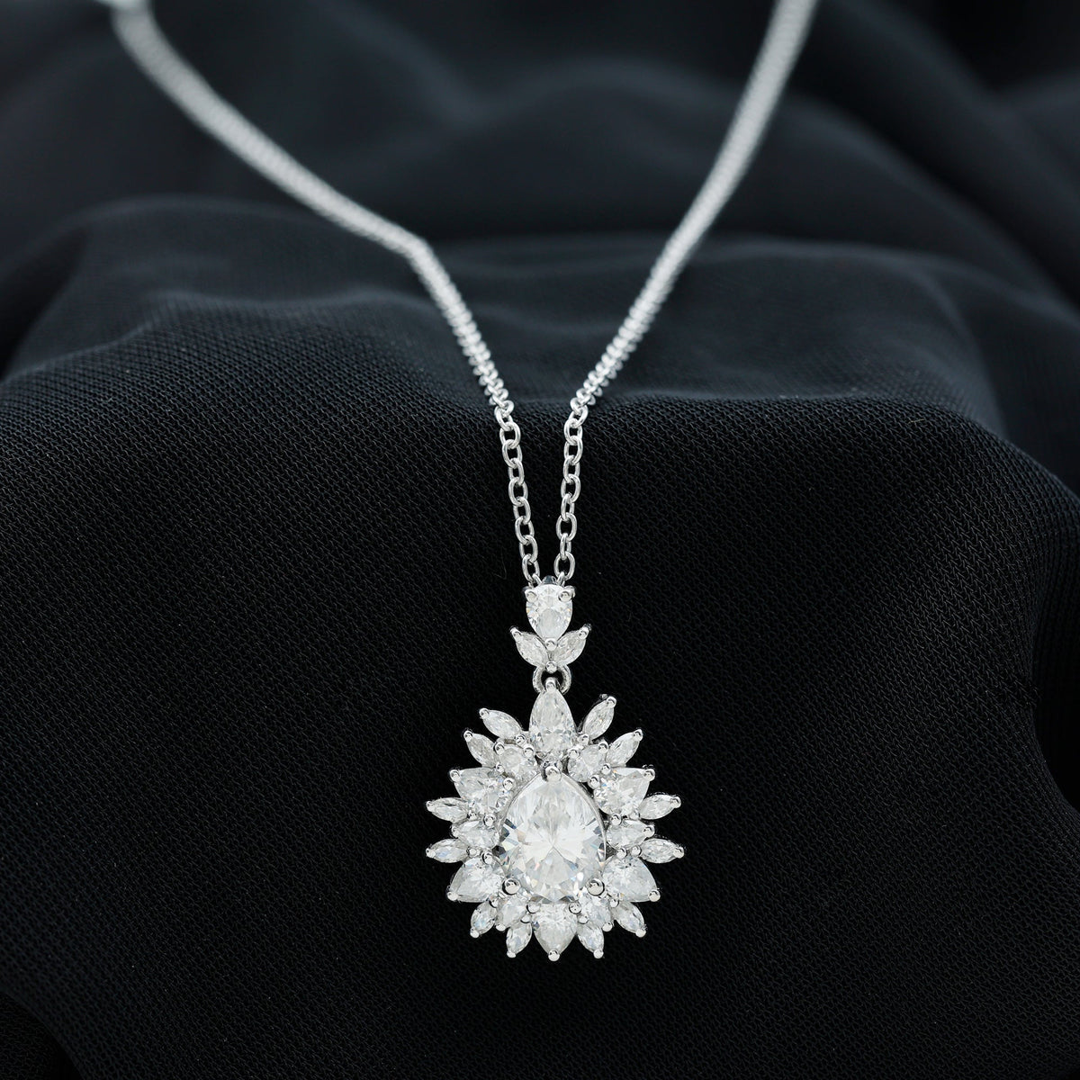 Moissanite Designer Pendant Necklace With Silver Chain