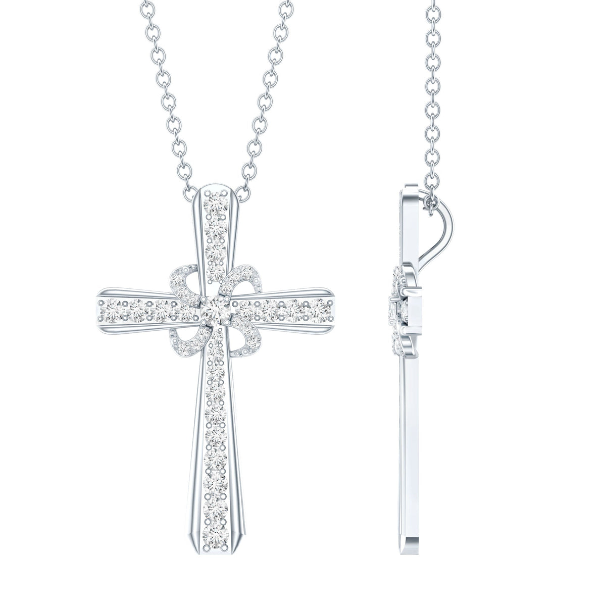 Certified Moissanite Cross Pendant with Silver Chain