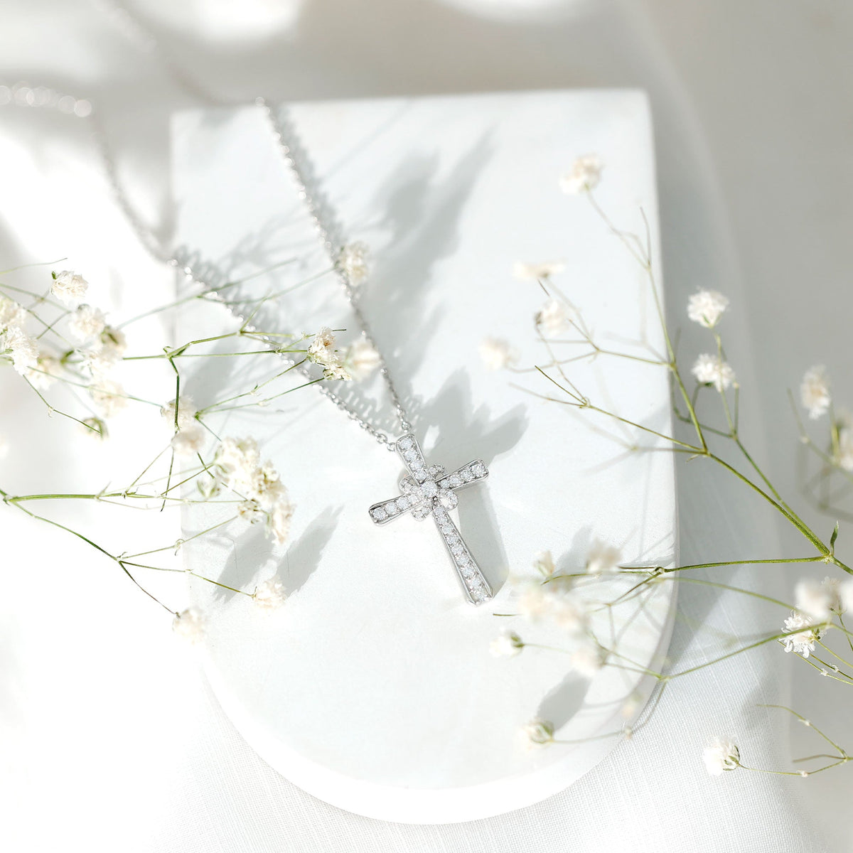 Certified Moissanite Cross Pendant with Silver Chain