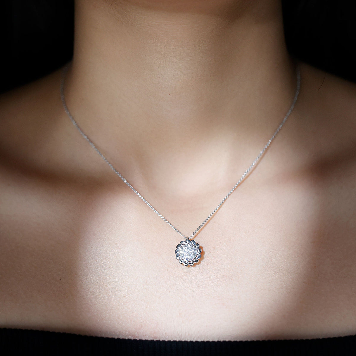 Certified 2 Carat Moissanite Solitaire Necklace with Silver Chain