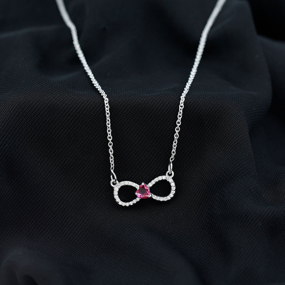 Half Carat Lab Grown Ruby and Moissanite Heart Infinity Necklace For Her