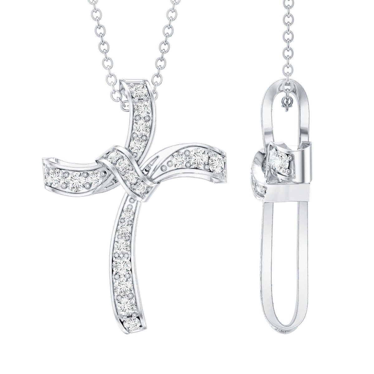 Certified Moissanite Unique Cross Necklace in Sterling Silver