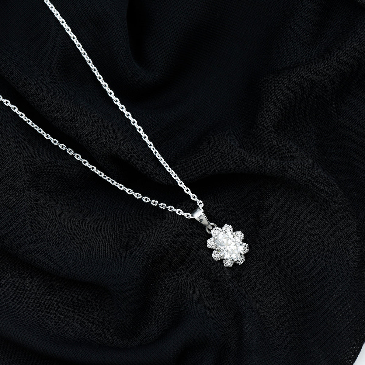 2 Carat Flower Inspired Moissanite Oval Necklace with Silver Chain