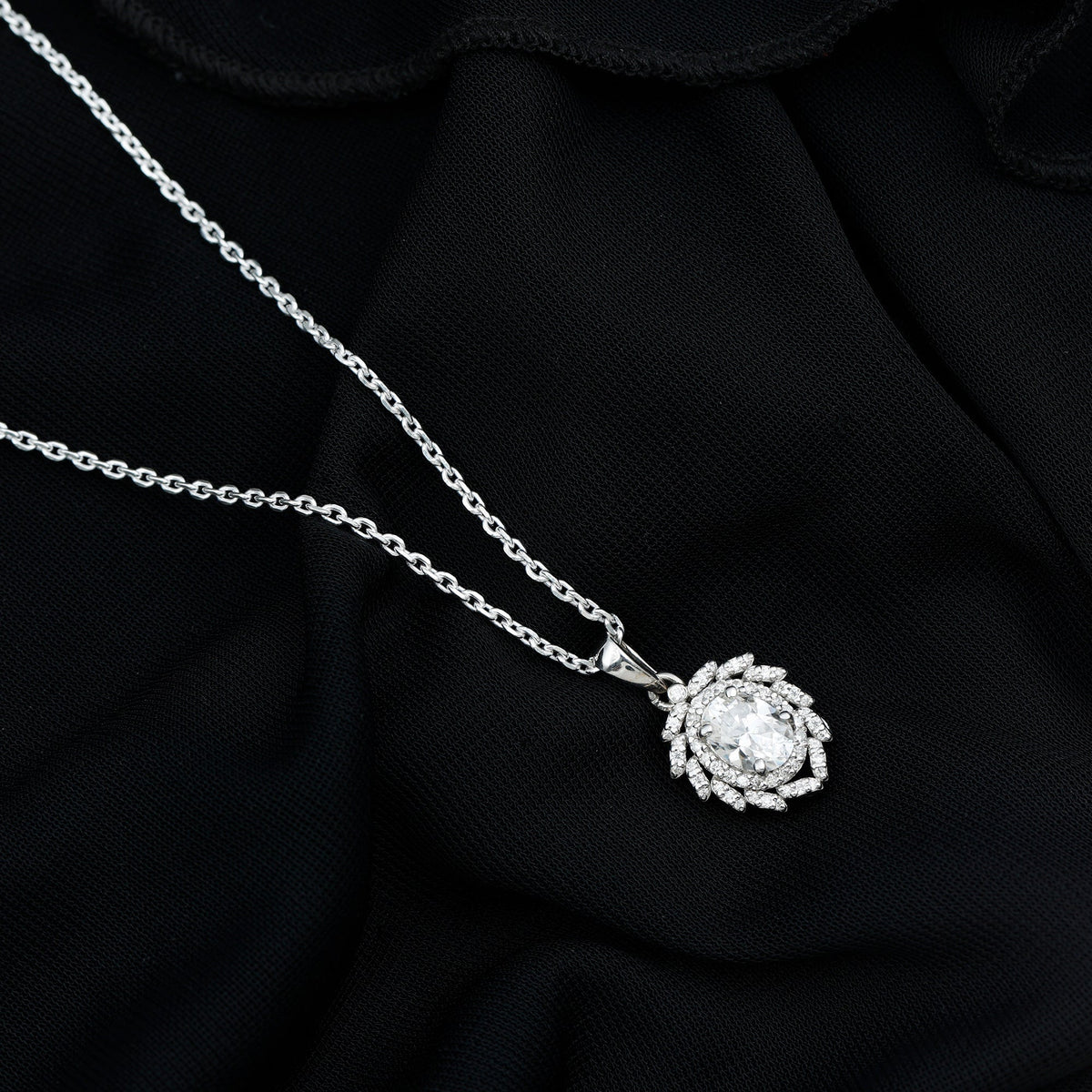 1.29 Carat Oval Shaped Moissanite Wedding Necklace With Silver Chain