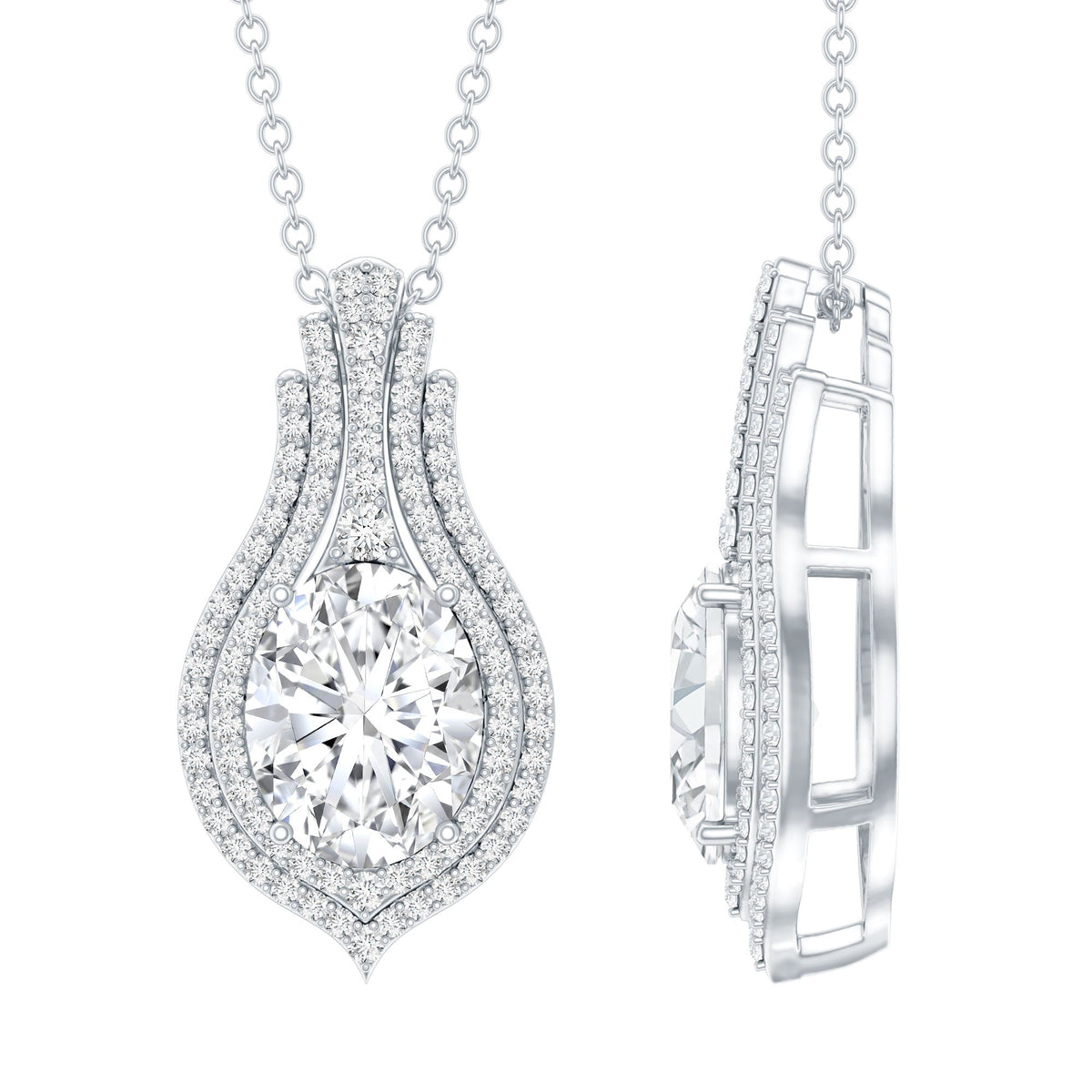 Certified 2 Carat Oval Moissanite Statement Wedding Necklace with Chain