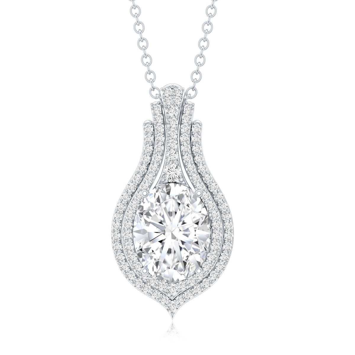 Certified 2 Carat Oval Moissanite Statement Wedding Necklace with Chain
