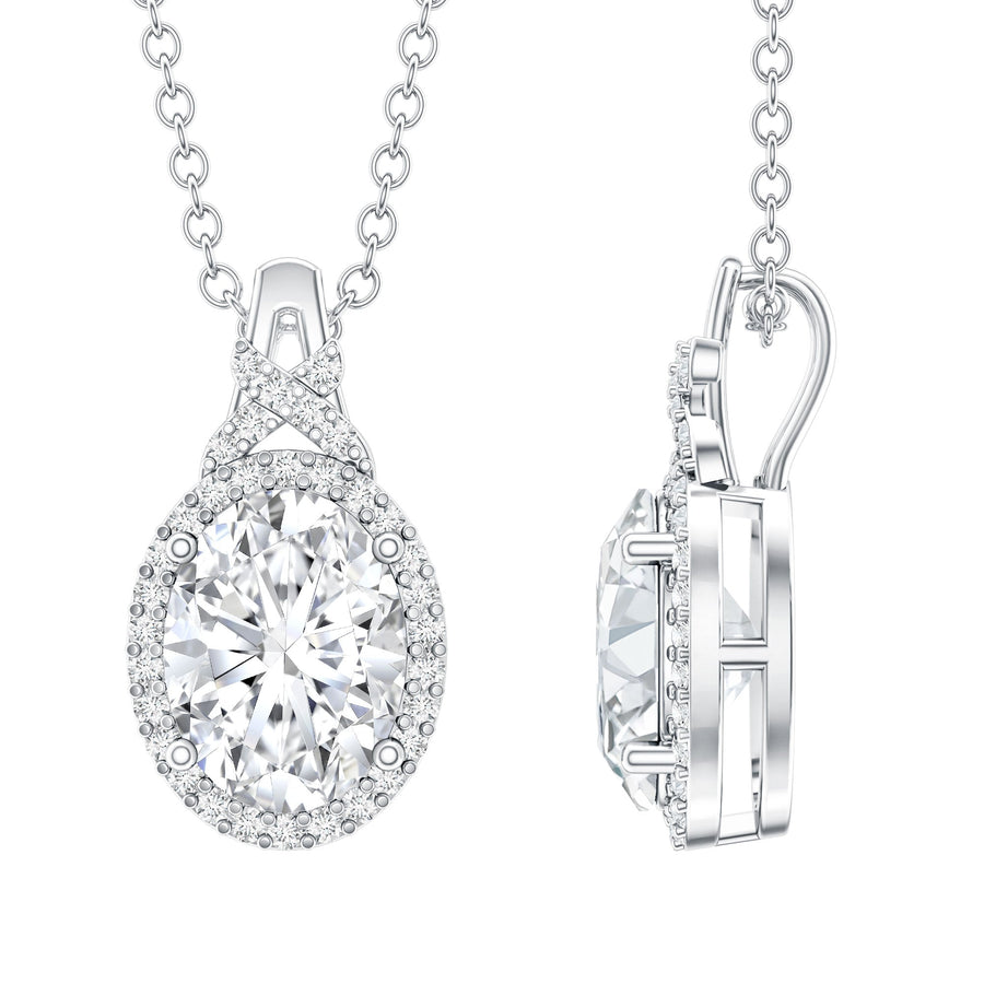 1 Carat Certified Moissanite Oval Pendant with Halo