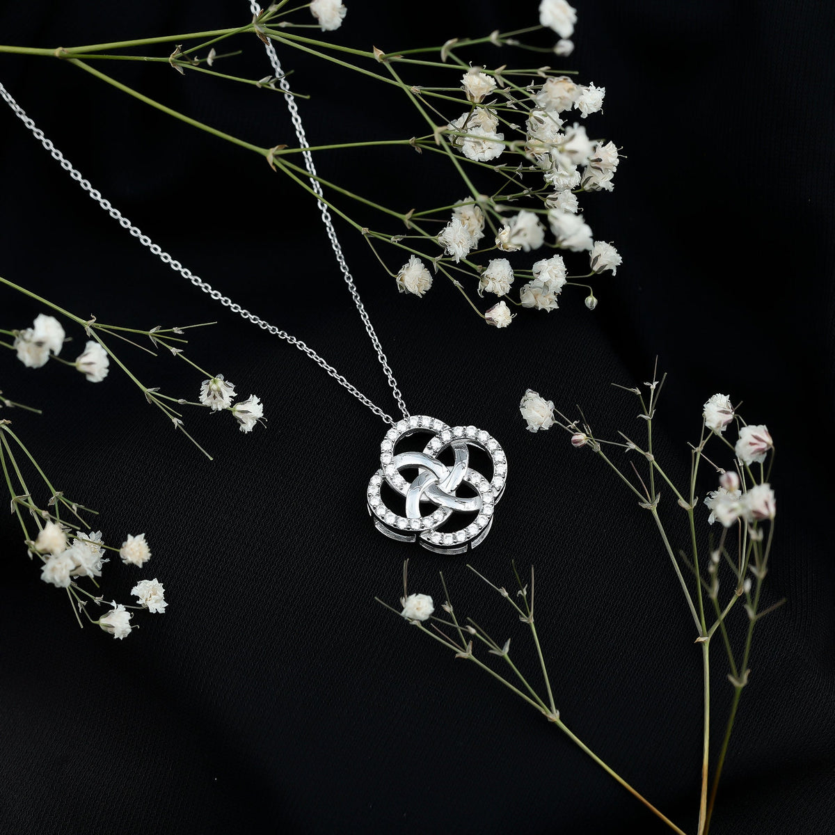 Sterling Silver Moissanite Interlocking Circle Necklace for Women
