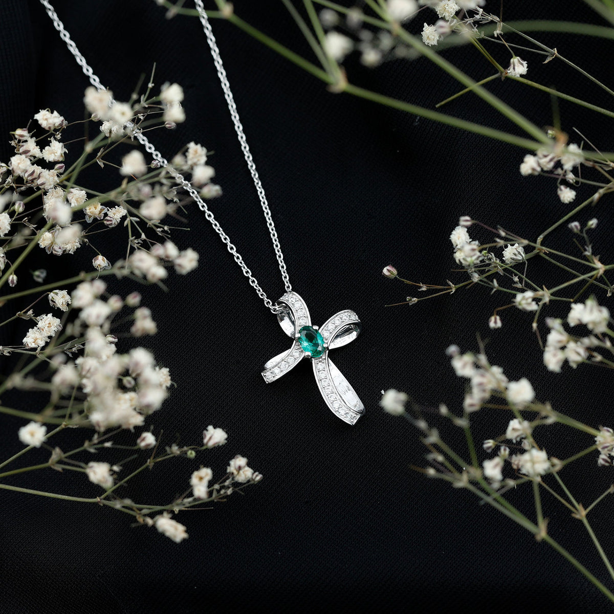 Certified Lab Grown Emerald Christian Cross Necklace With Silver Chain
