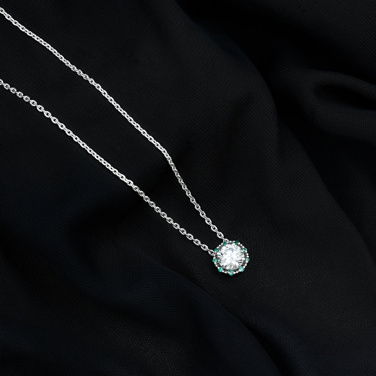Vintage Style 2 CT Moissanite Solitaire Pendant with Lab Emerald