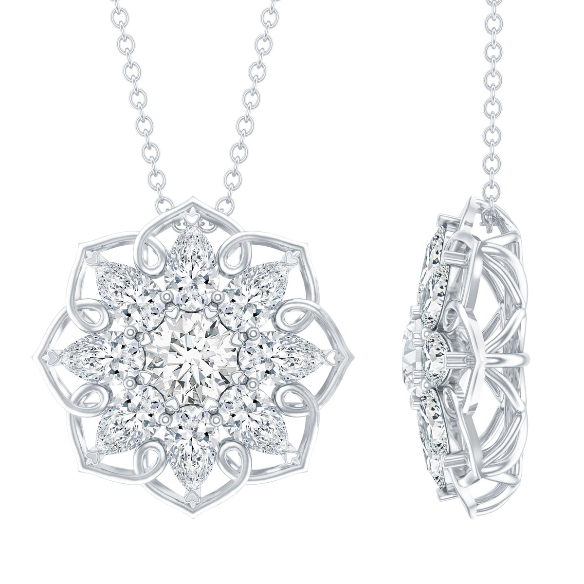 Certified Moissanite Flower Pendant Necklace with Chain