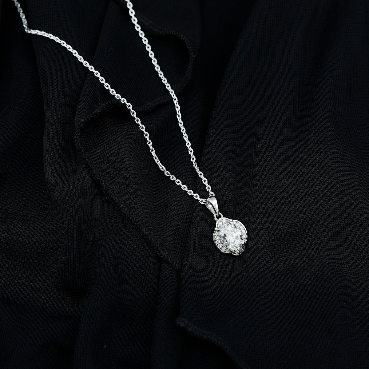 Moissanite Art Deco Necklace with Silver Chain