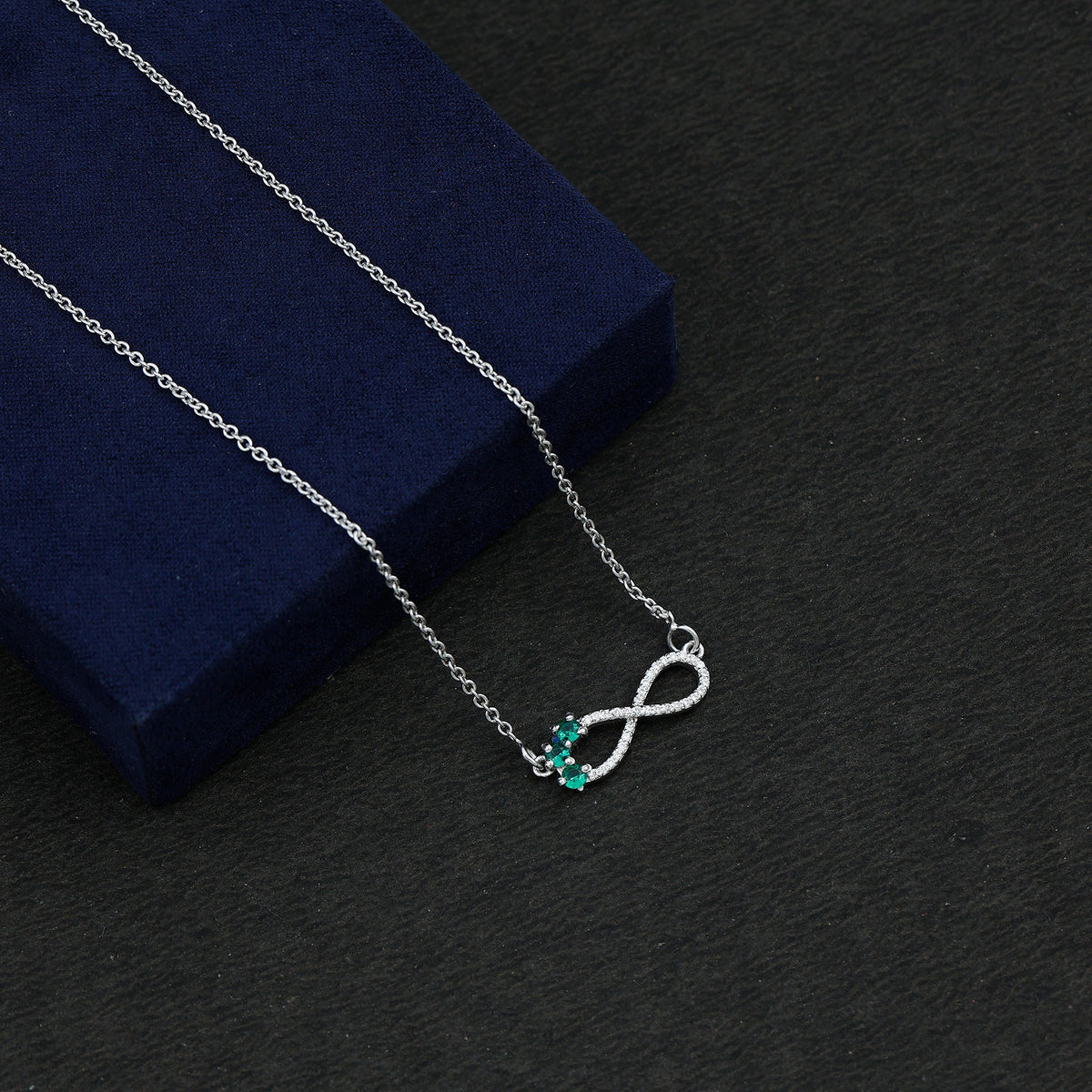 Lab Created Emerald and Moissanite Infinity Necklace with Chain