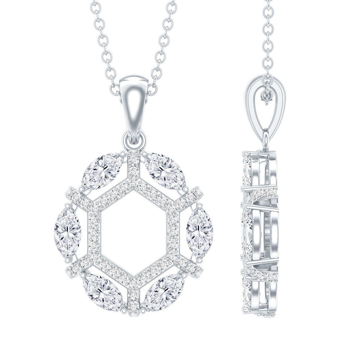 Womens Moissanite Designer Eternity Necklace with Silver Chain