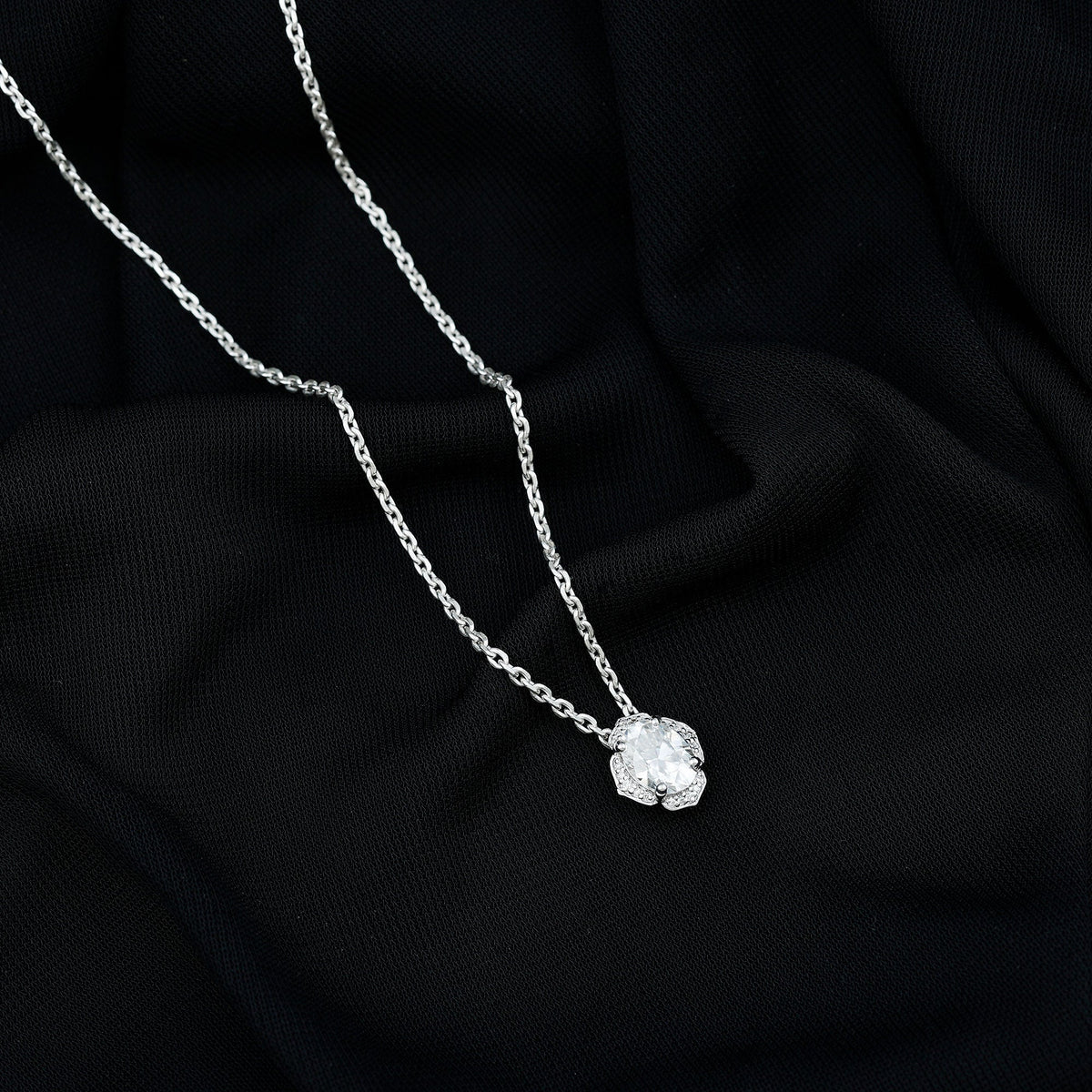 6X8 MM Moissanite Statement Necklace With Silver Chain