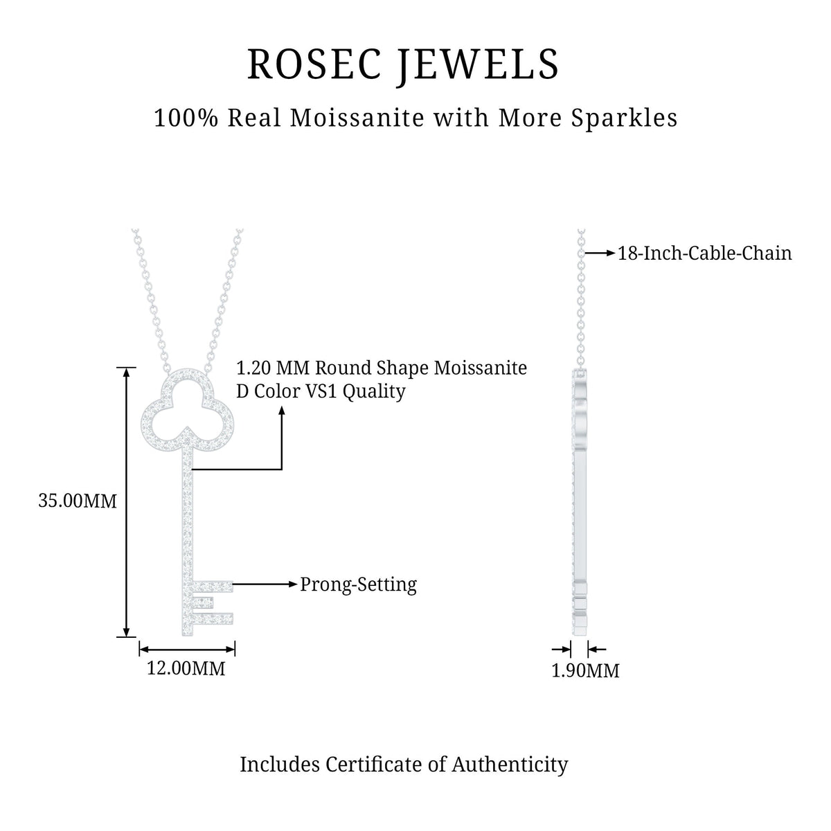 Certified Moissanite Key Pendant Necklace