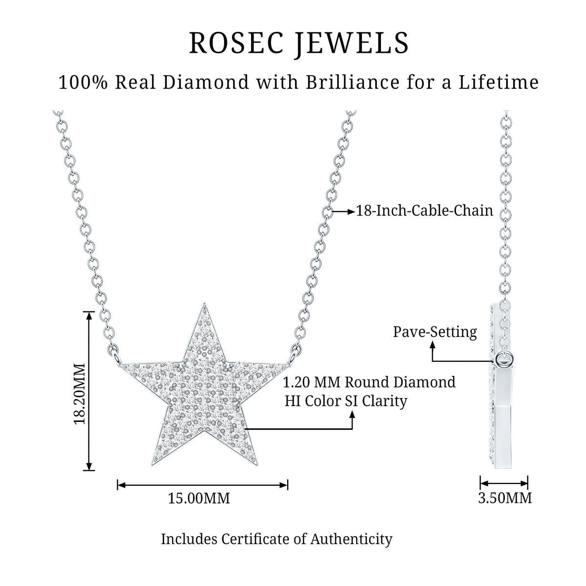 Diamond Star Pendant Necklace in Pave Setting