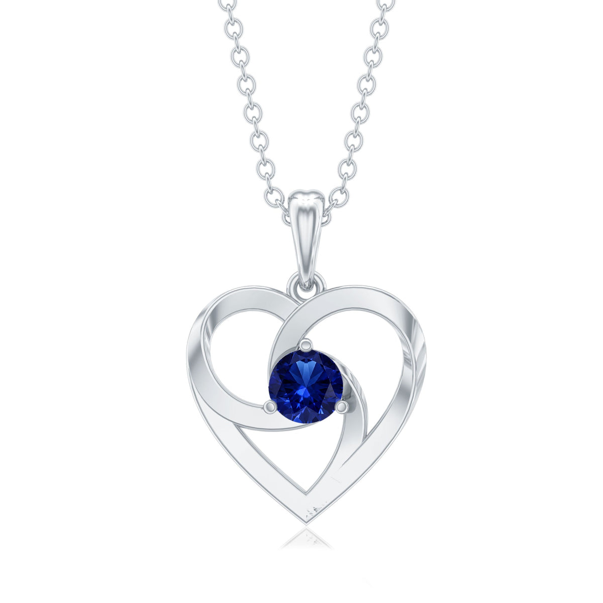 Lab Grown Blue Sapphire Heart Necklace with Certificate