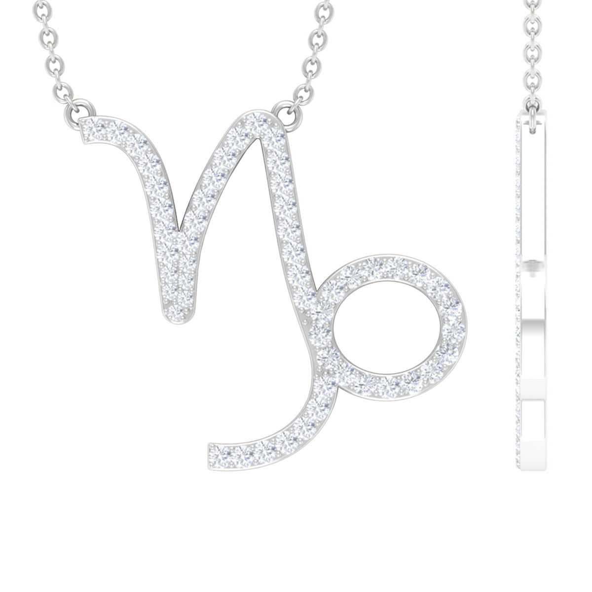 Pave Set Lab Grown Diamond Capricorn Zodiac Necklace