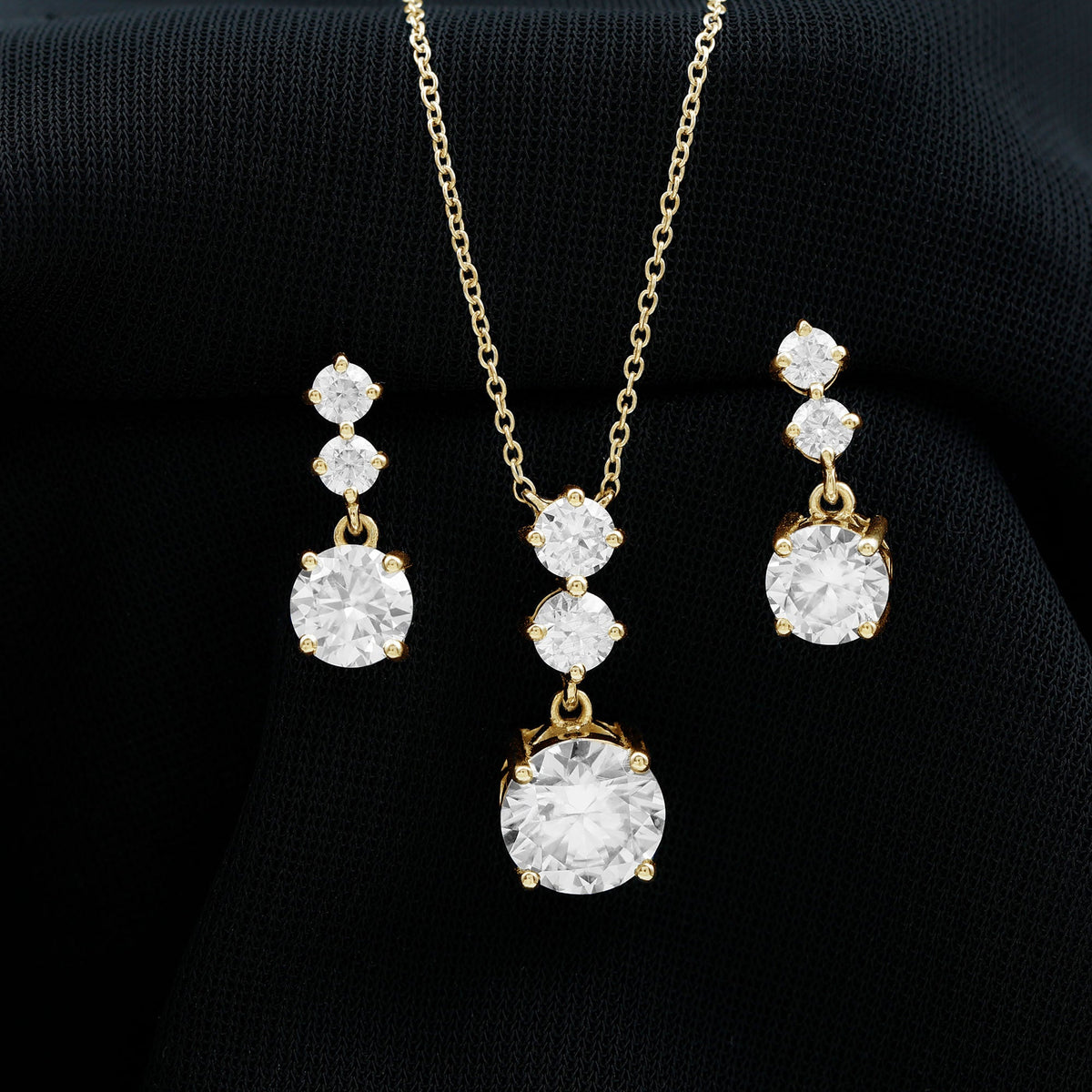 Moissanite 3 Stone Dangle Necklace and Earrings Set