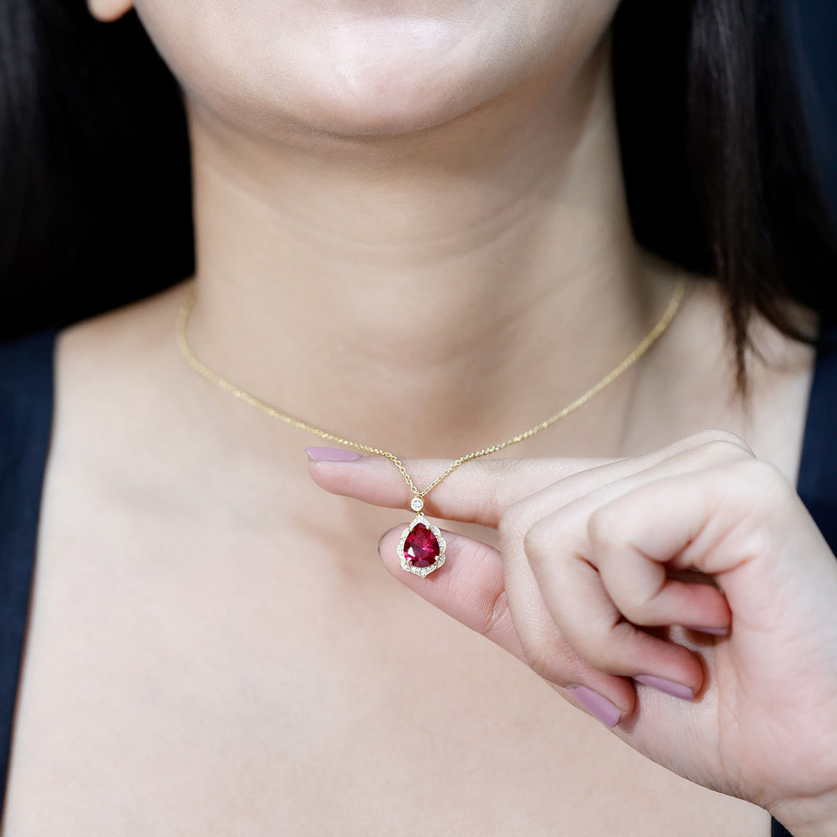 Certified 3 Carat Lab Grown Ruby and Diamond Vintage Necklace