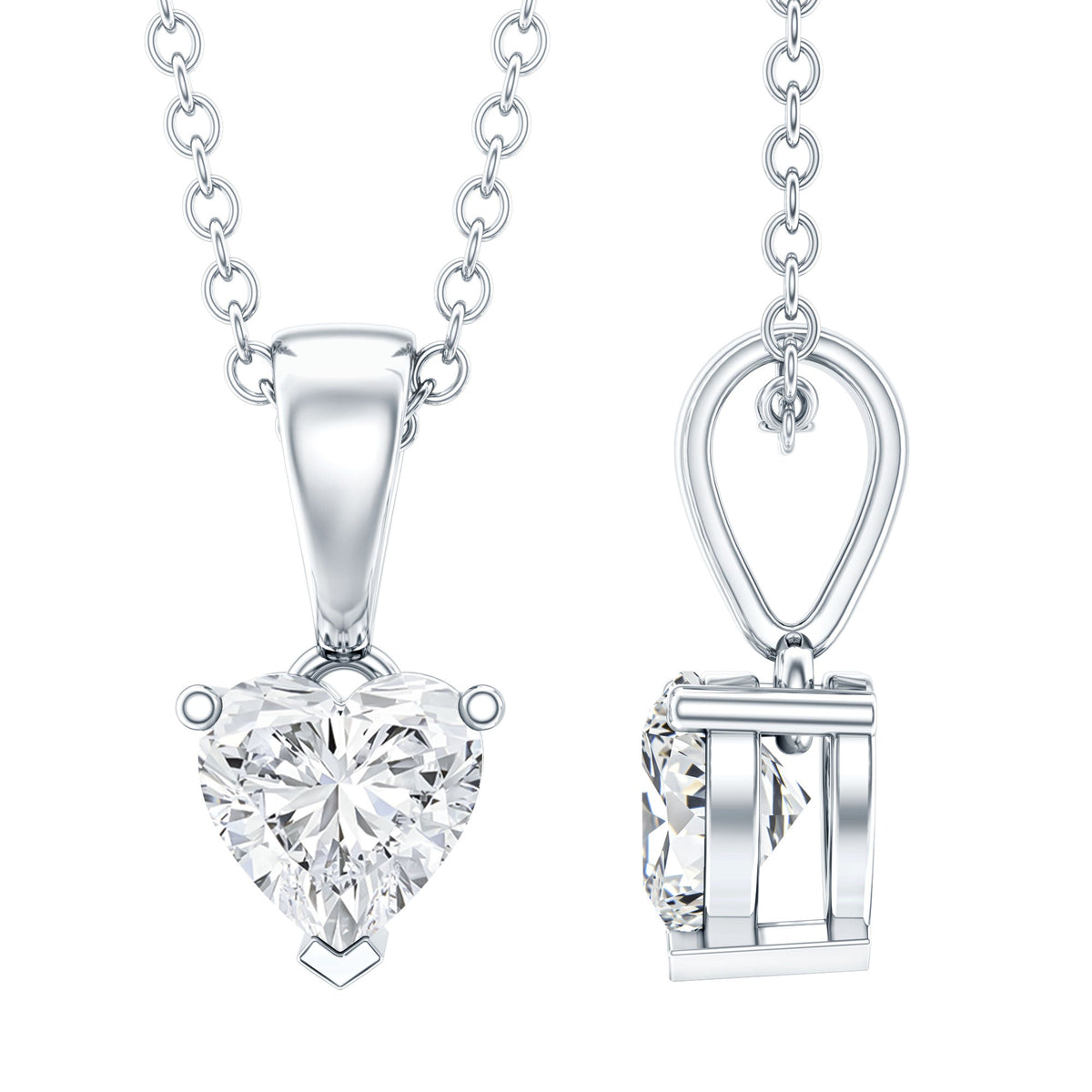 Certified 0.5 Carat Lab Grown Diamond Heart Necklace With Silver Chain