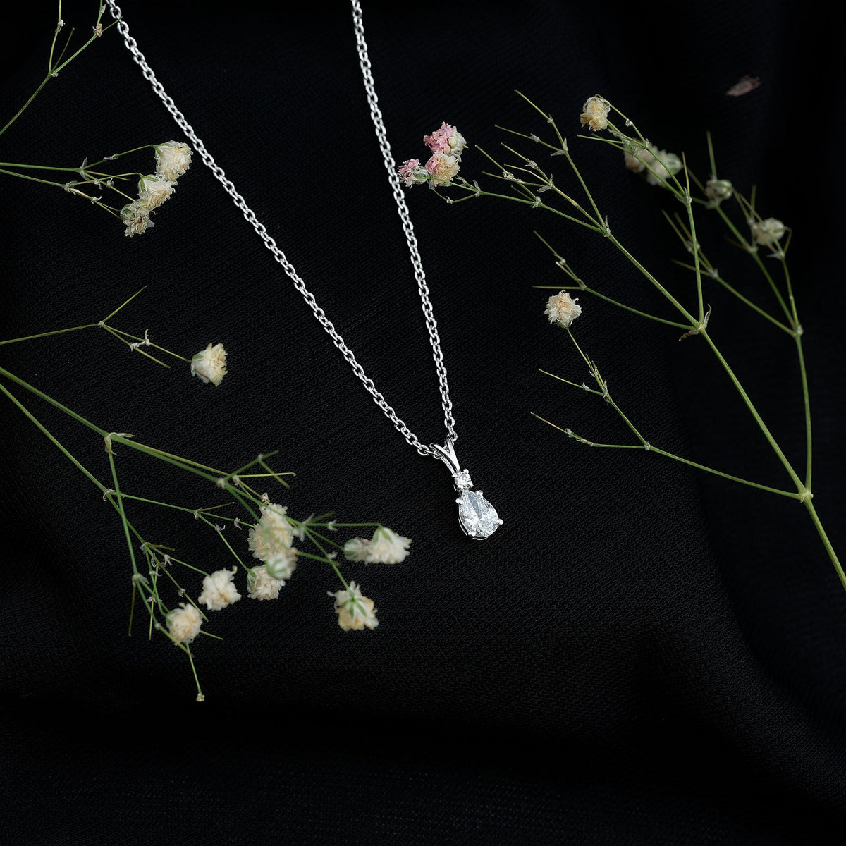 6X5mm Pear Lab Grown Diamond Teardrop Necklace With Silver Chain