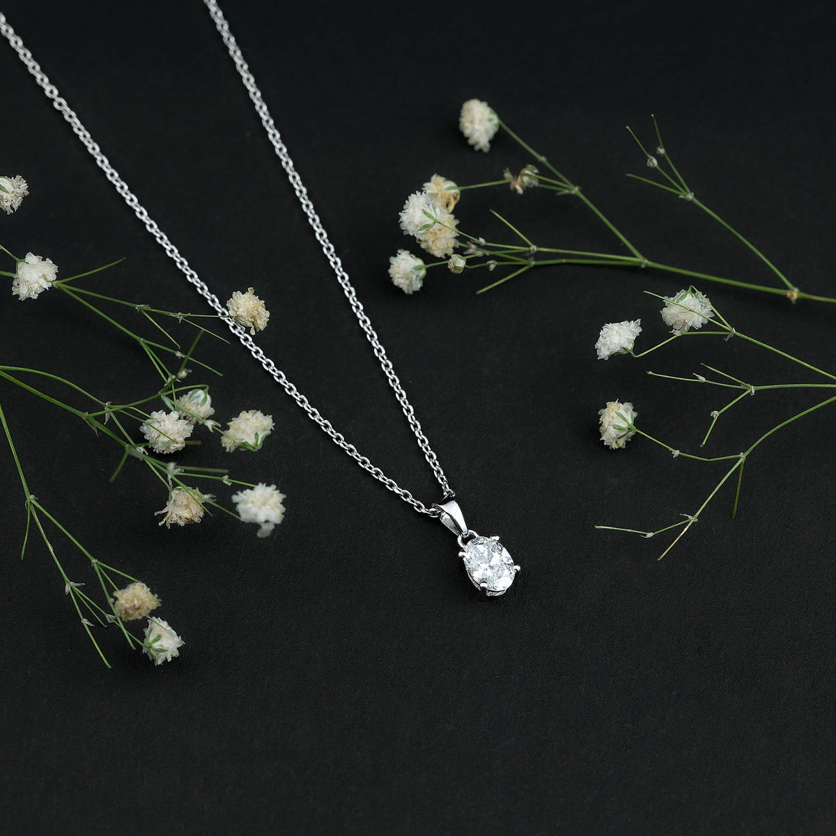 0.75 Carat Oval Lab Grown Diamond Solitaire Necklace with Silver Chain