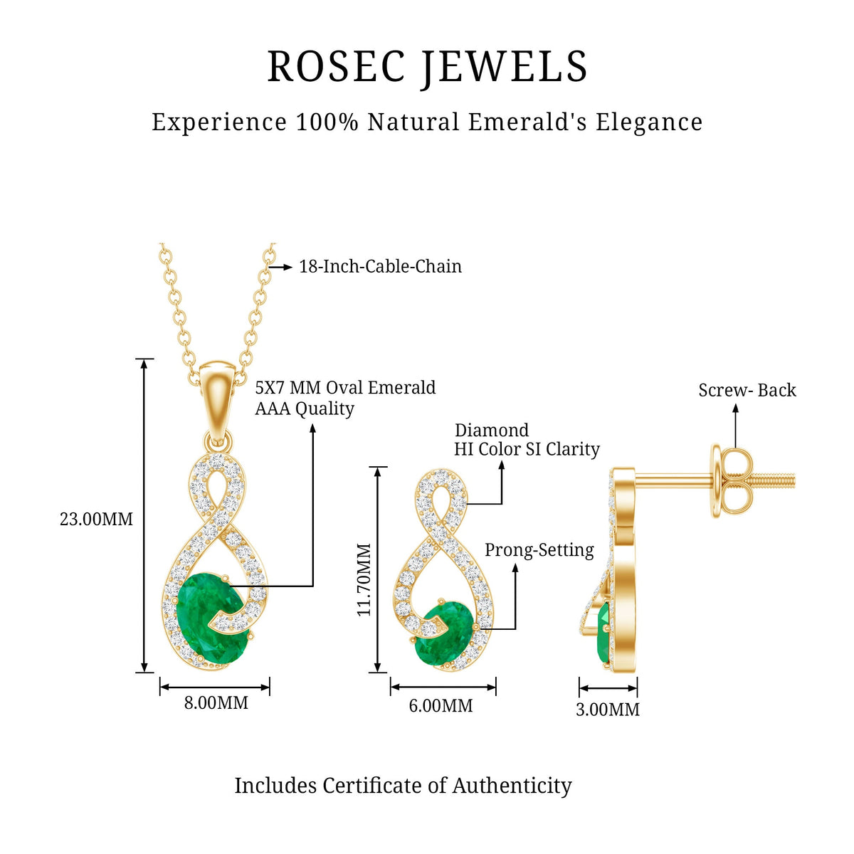 Natural Emerald and Diamond Wedding Jewelry Set