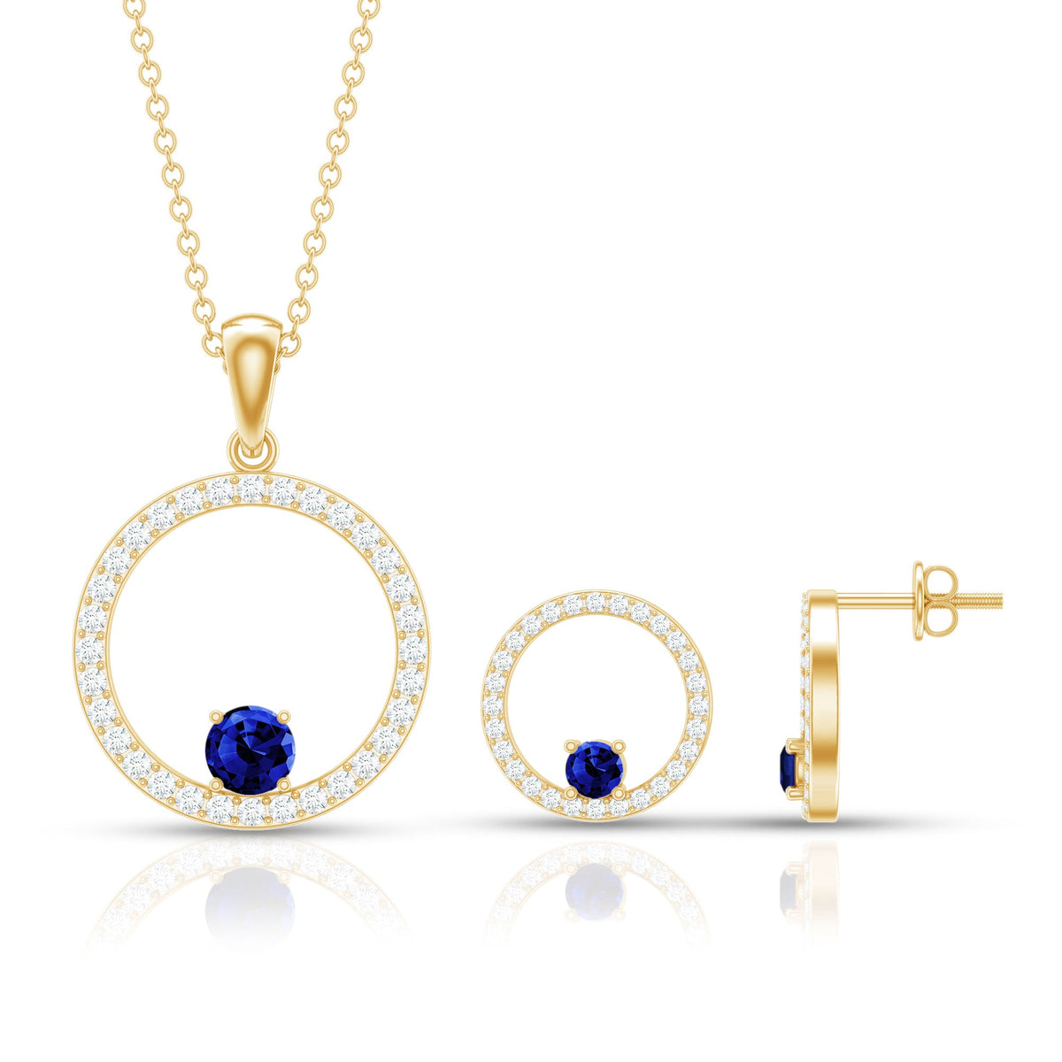 Lab Created Blue Sapphire and Moissanite Eternity Jewelry Set