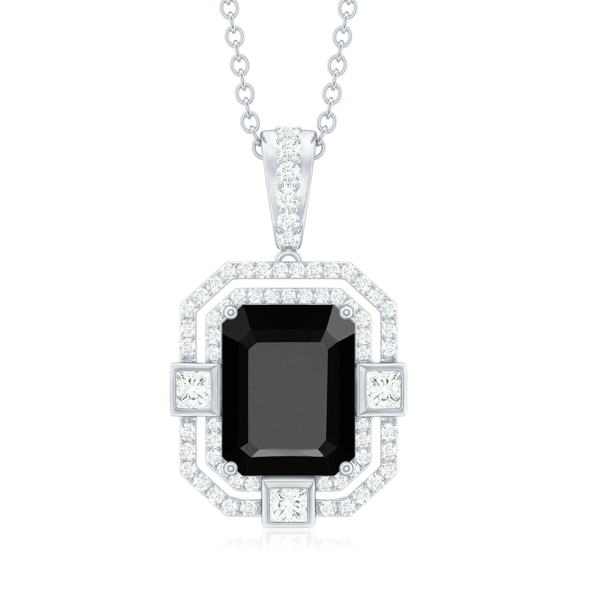 Black Spinel Vintage Inspired Pendant Necklace With Diamond Accent