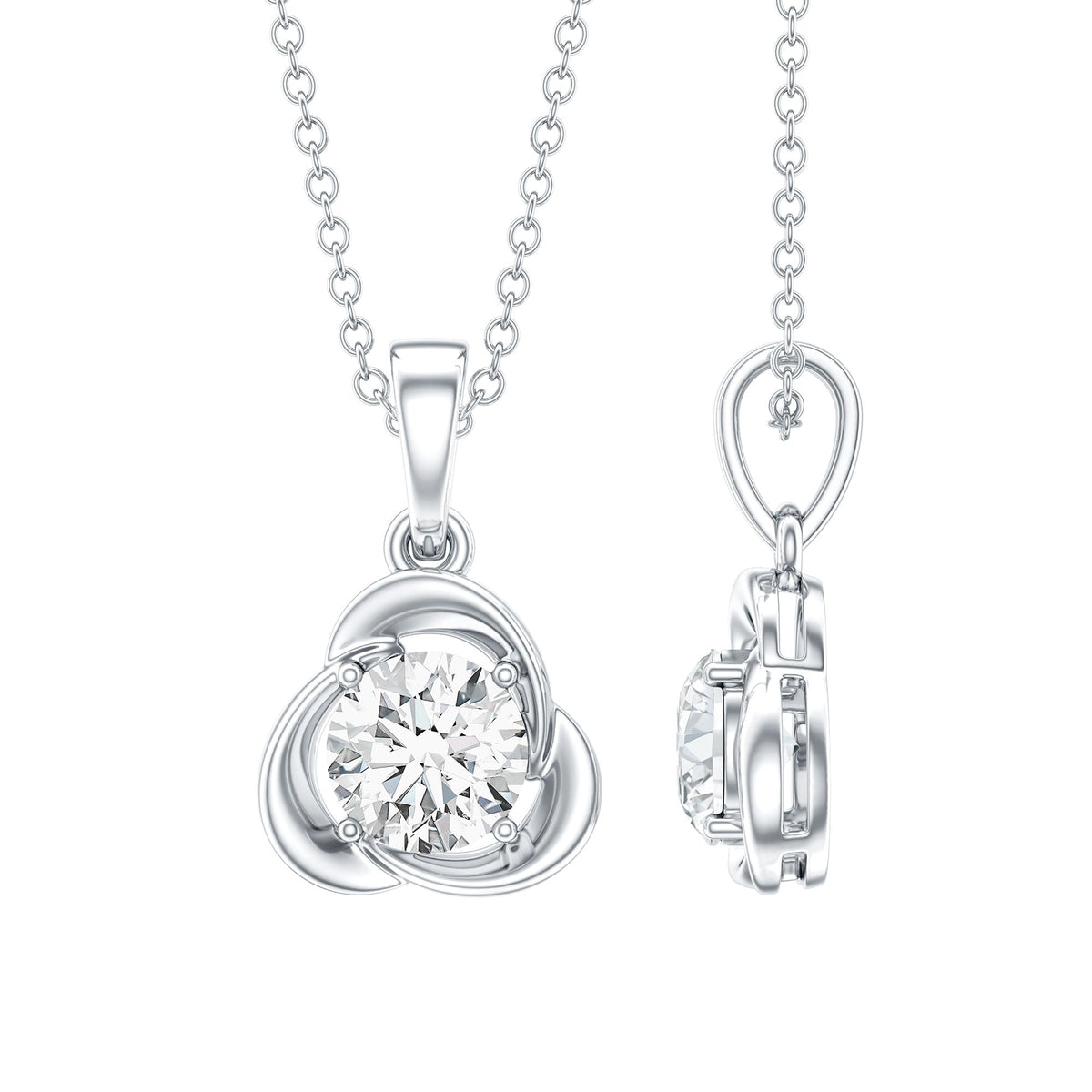 Round Shape Lab Grown Diamond Solitaire Flower Pendant