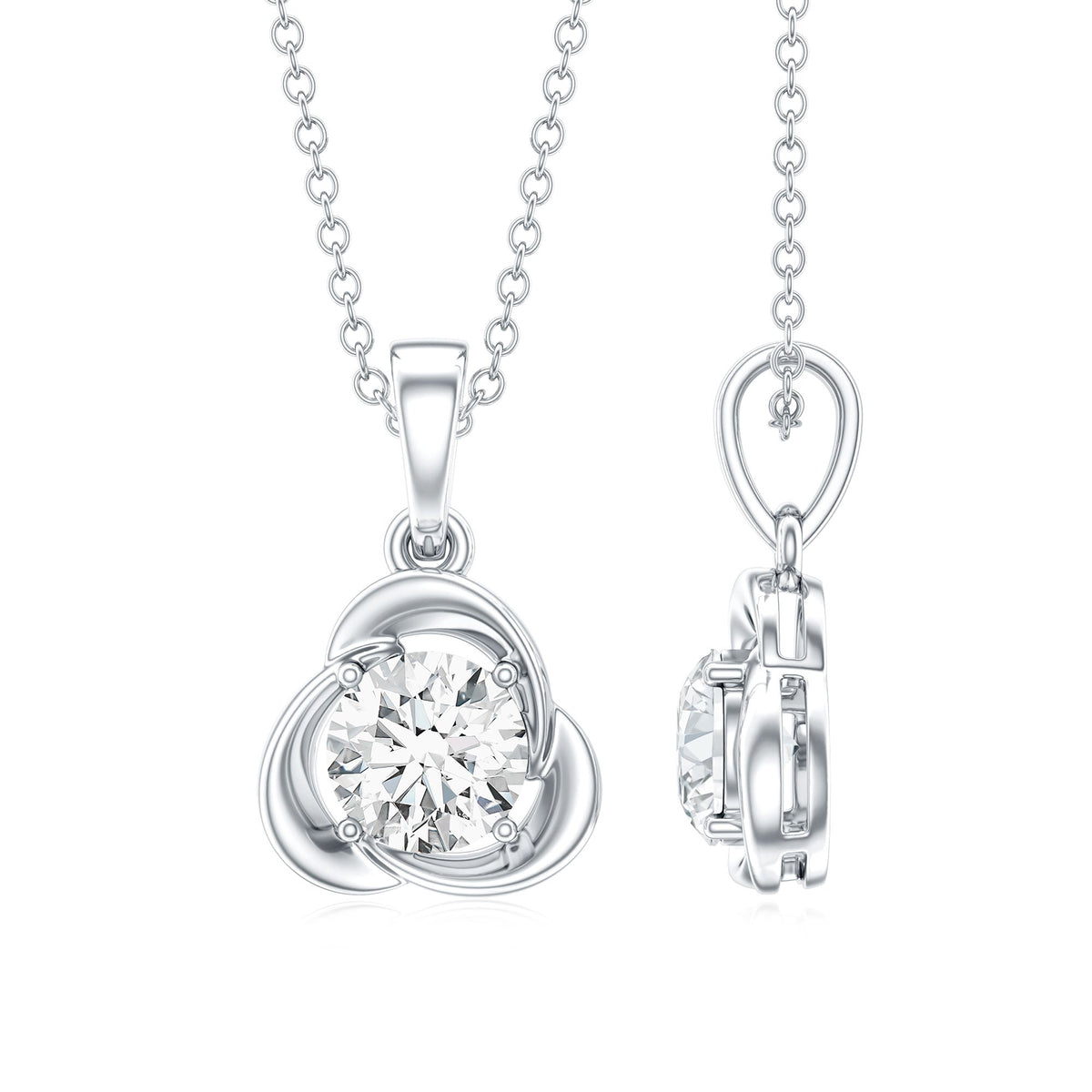 Round Shape Lab Grown Diamond Solitaire Flower Pendant