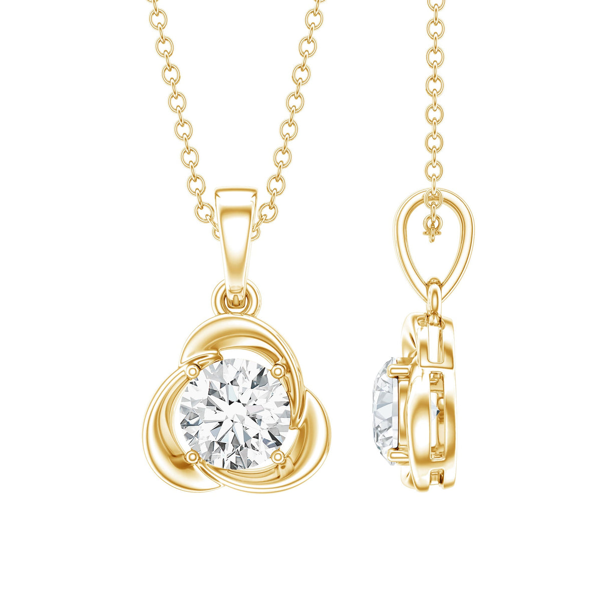 Round Shape Lab Grown Diamond Solitaire Flower Pendant