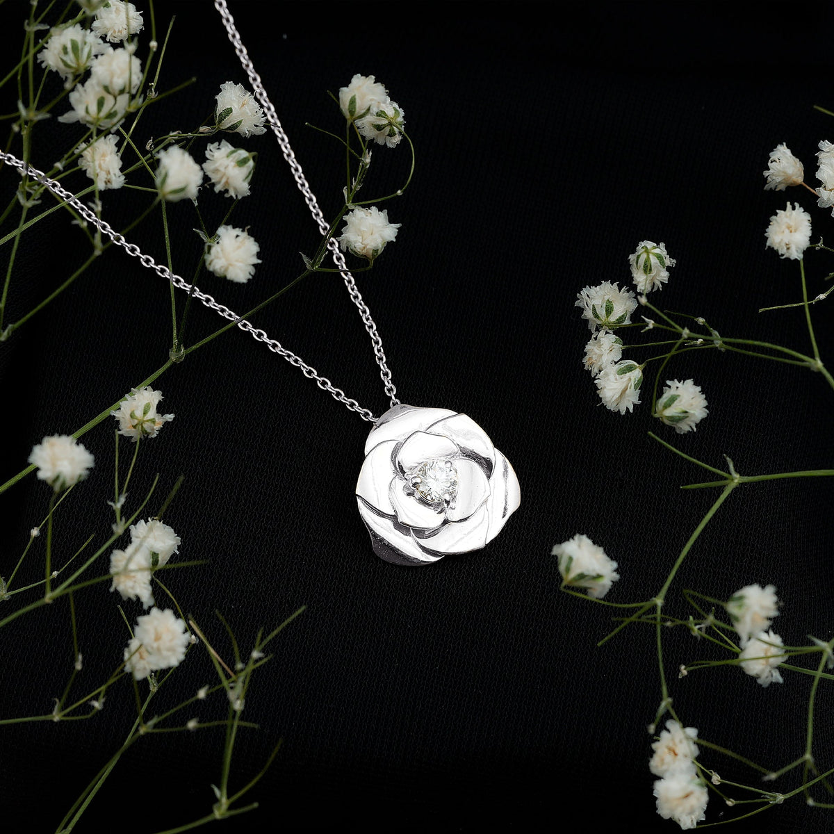 Certified Lab Grown Diamond Rose Pendant Necklace